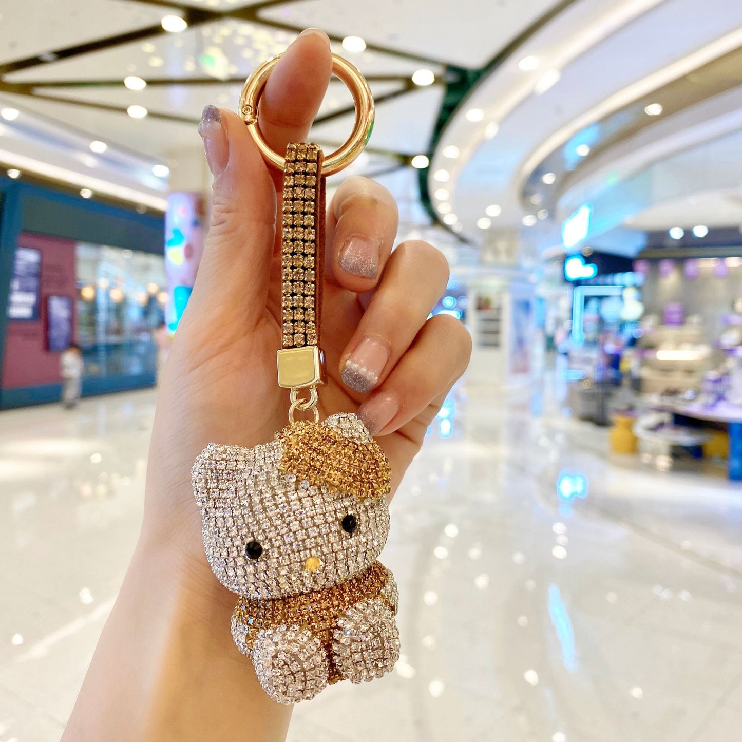 hello kt keychain cartoon diamond doll key chain cute girl backpack pendant