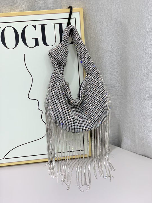 【XX-001】fancy Fashionable full crystal with tassels ladies hand bags