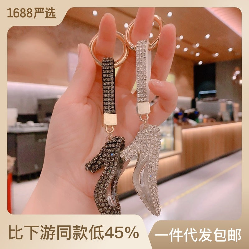 High heels keychain cartoon diamond-encrusted doll key chain cute girl backpack pendant