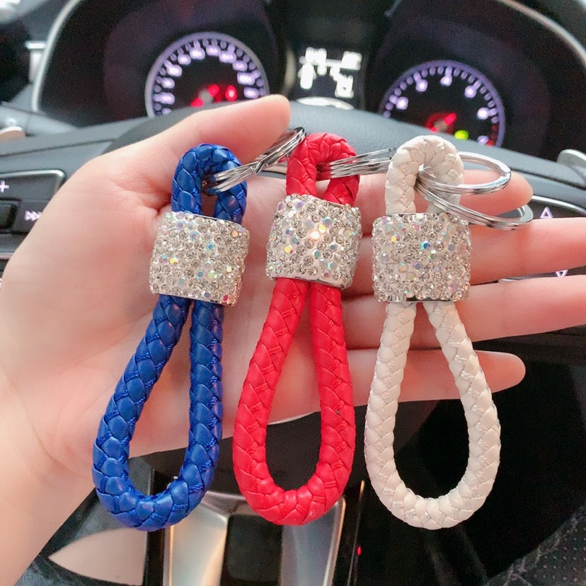 Braided rope keychain cartoon diamond-encrusted figure key chain cute girl backpack pendant