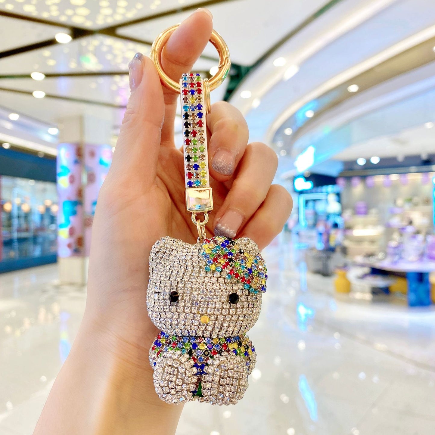 hello kt  keychain cartoon diamond doll key chain cute girl backpack pendant