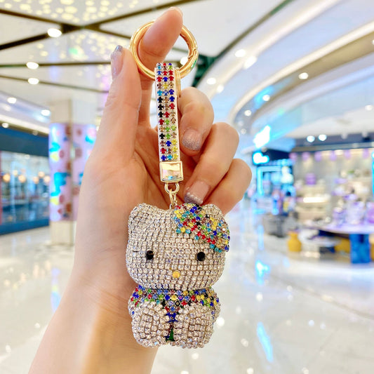 hello kt  keychain cartoon diamond doll key chain cute girl backpack pendant