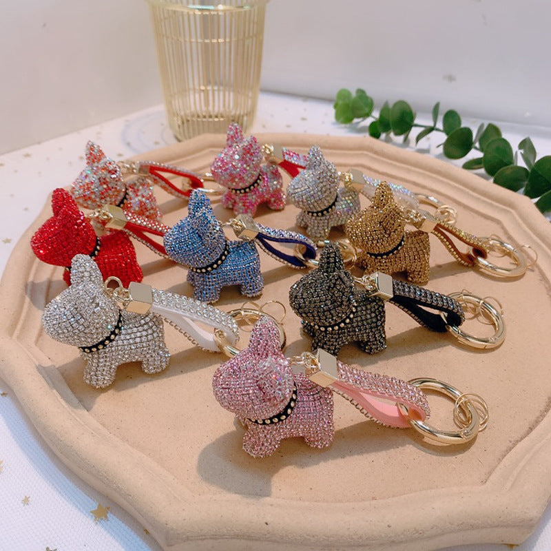 Dog keychain cartoon diamond doll key chain cute girl backpack pendant