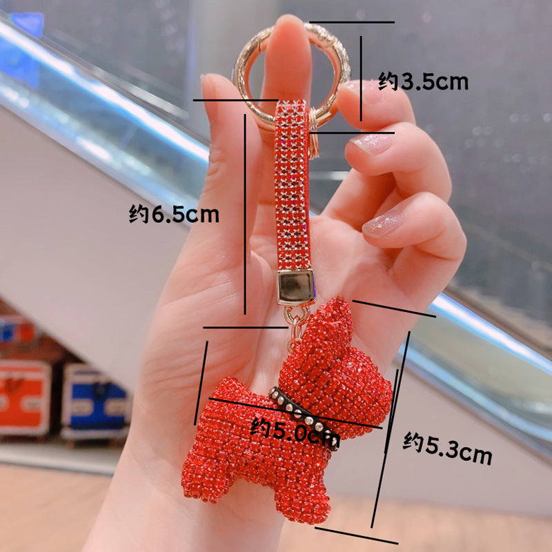 Dog keychain cartoon diamond doll key chain cute girl backpack pendant