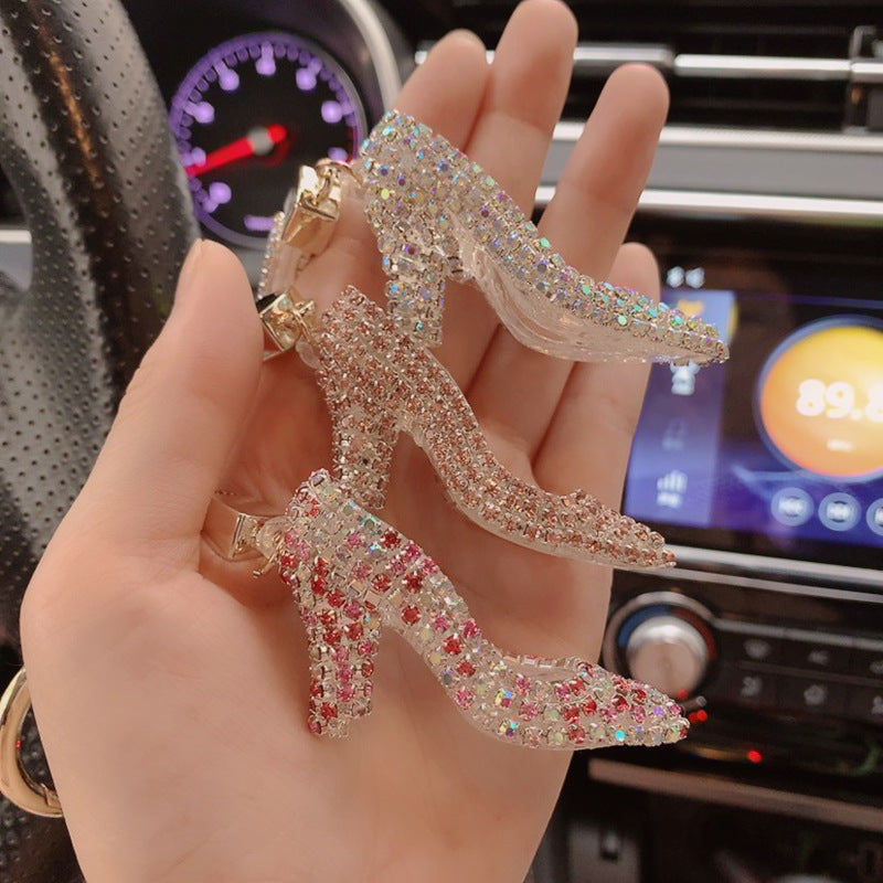 High heels keychain cartoon diamond-encrusted doll key chain cute girl backpack pendant