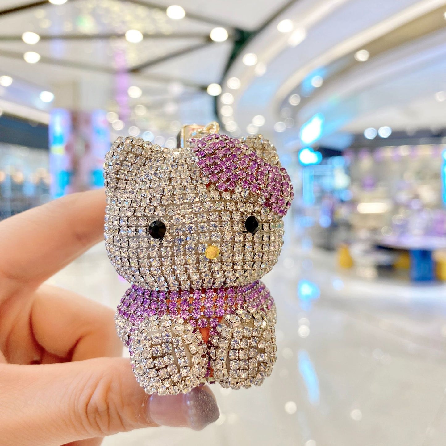 hello kt  keychain cartoon diamond doll key chain cute girl backpack pendant