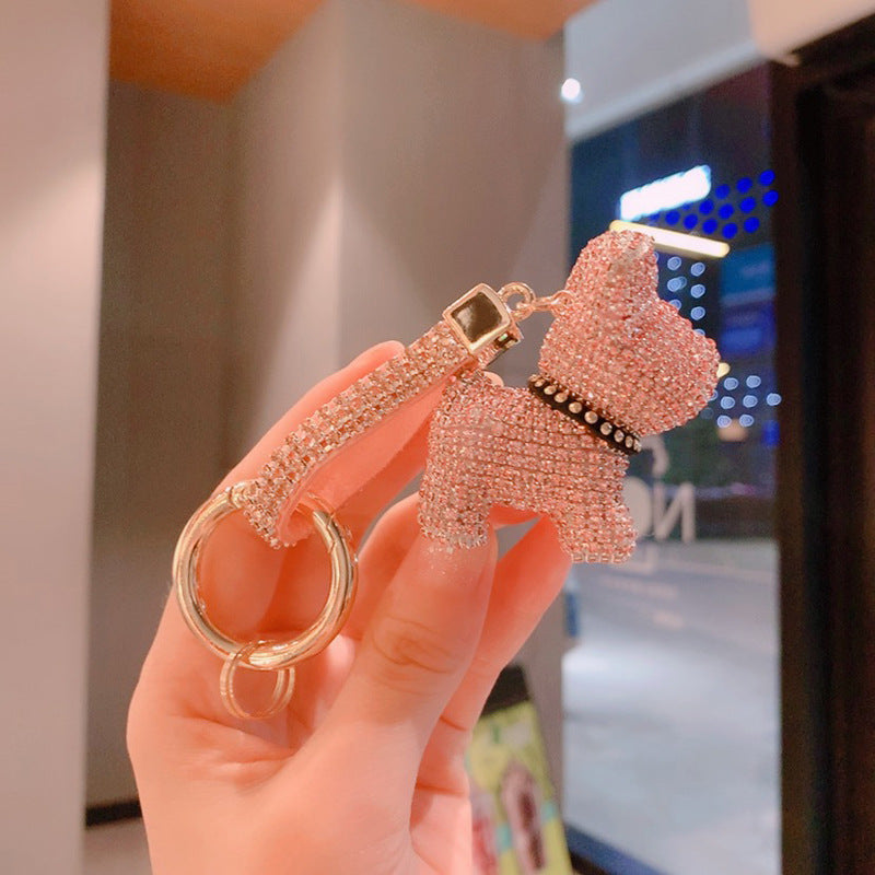 Dog keychain cartoon diamond doll key chain cute girl backpack pendant
