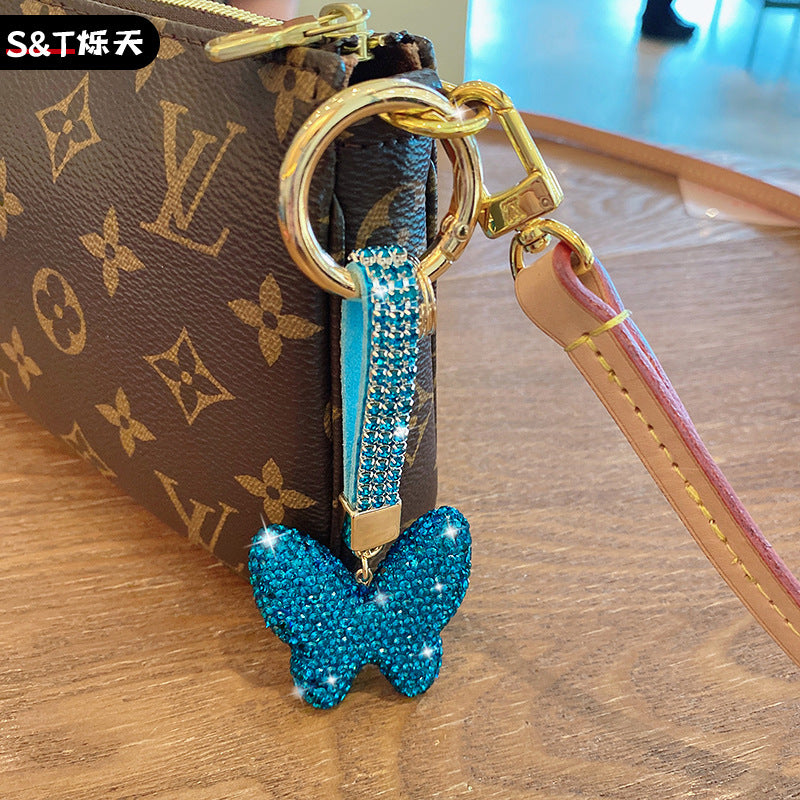 Butterfly keychain cartoon diamond-encrusted doll key chain cute girl backpack pendant