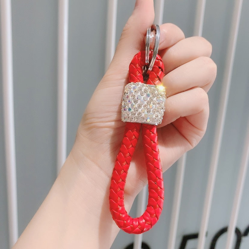 Braided rope keychain cartoon diamond-encrusted figure key chain cute girl backpack pendant