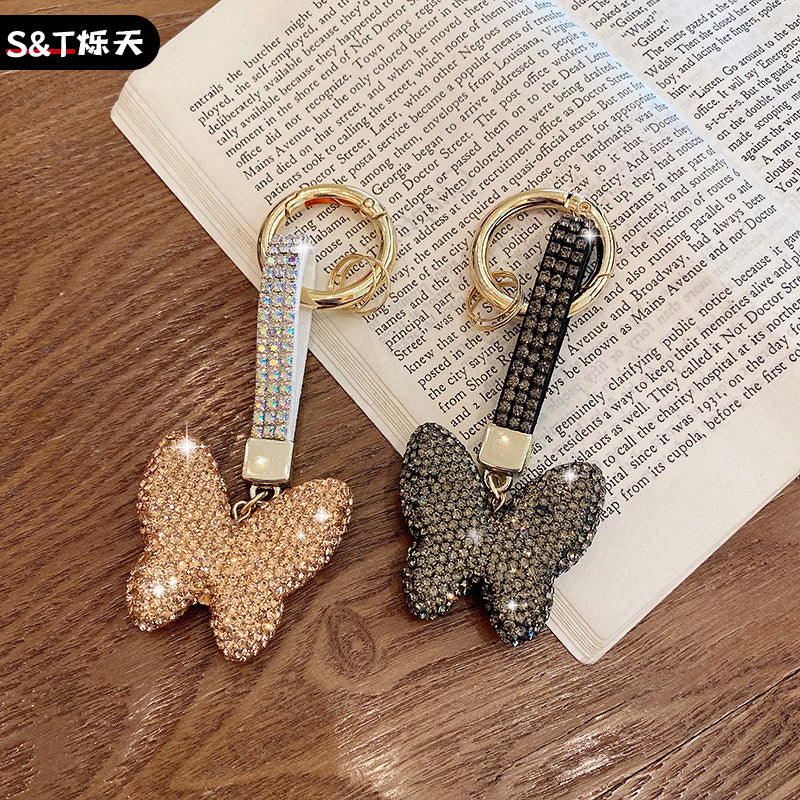 Butterfly keychain cartoon diamond-encrusted doll key chain cute girl backpack pendant