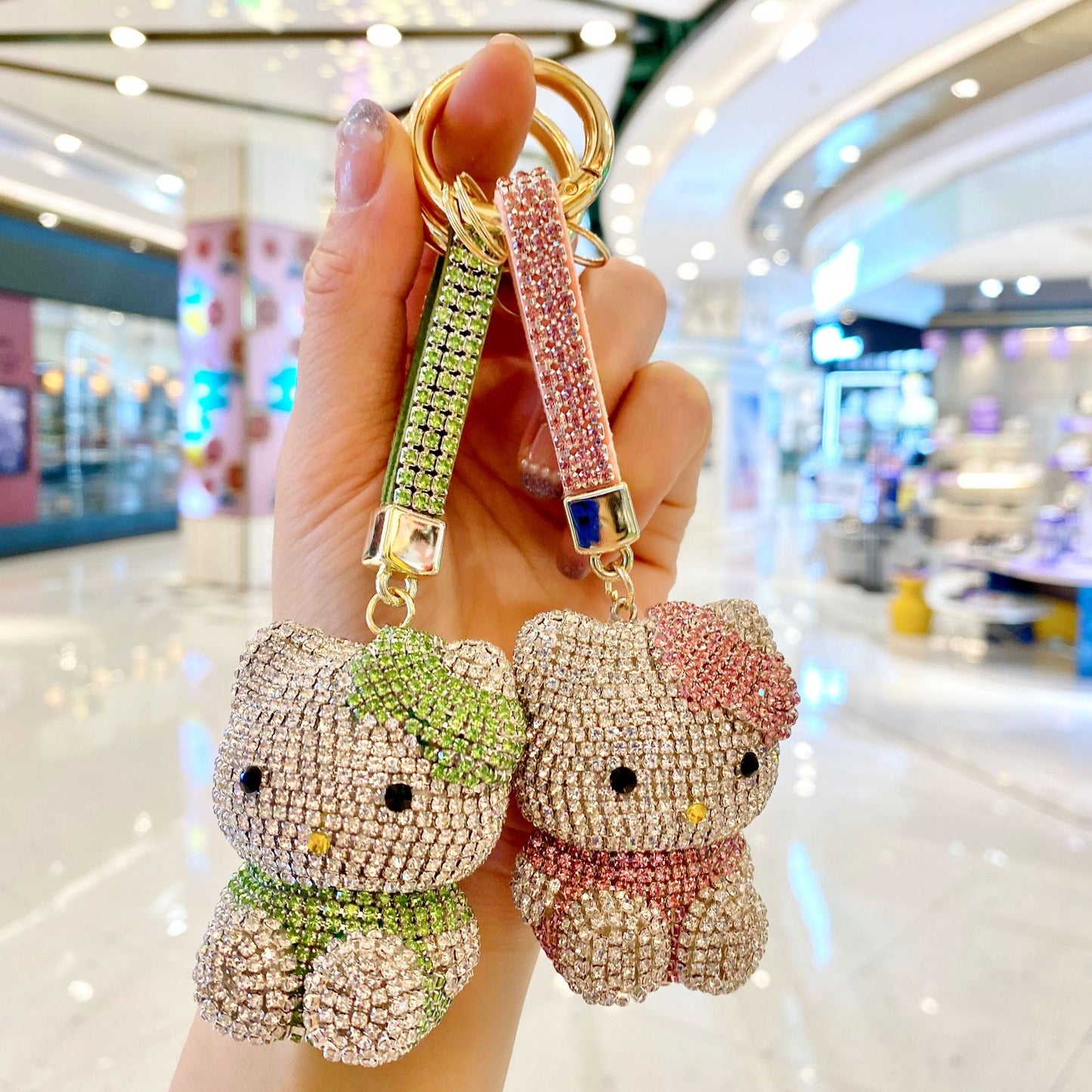 hello kt  keychain cartoon diamond doll key chain cute girl backpack pendant