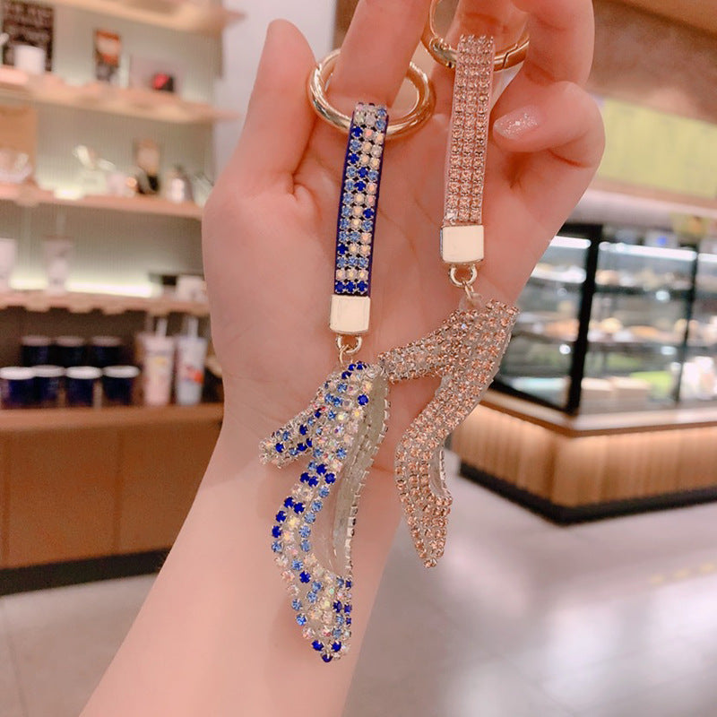 High heels keychain cartoon diamond-encrusted doll key chain cute girl backpack pendant