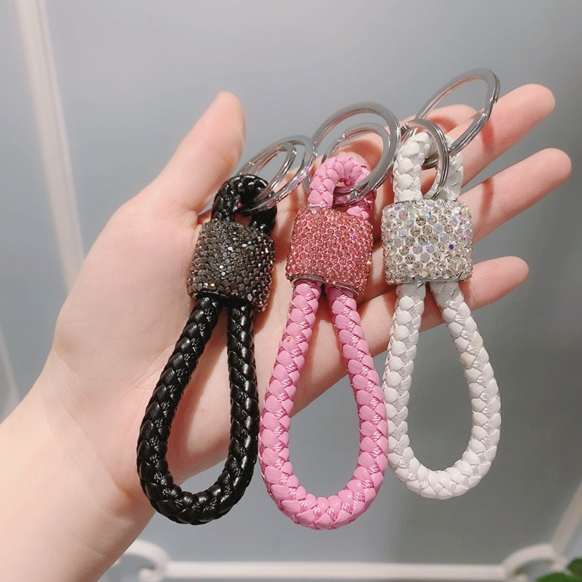 Braided rope keychain cartoon diamond-encrusted figure key chain cute girl backpack pendant