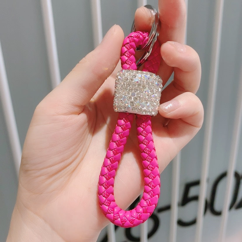 Braided rope keychain cartoon diamond-encrusted figure key chain cute girl backpack pendant