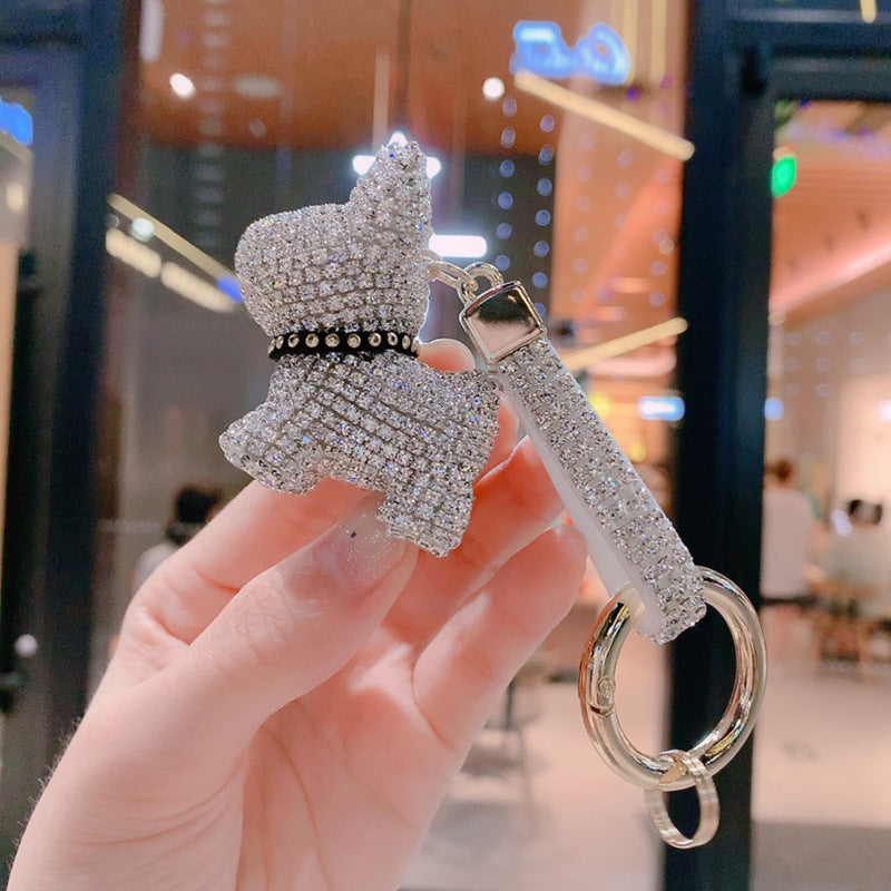 Dog keychain cartoon diamond doll key chain cute girl backpack pendant