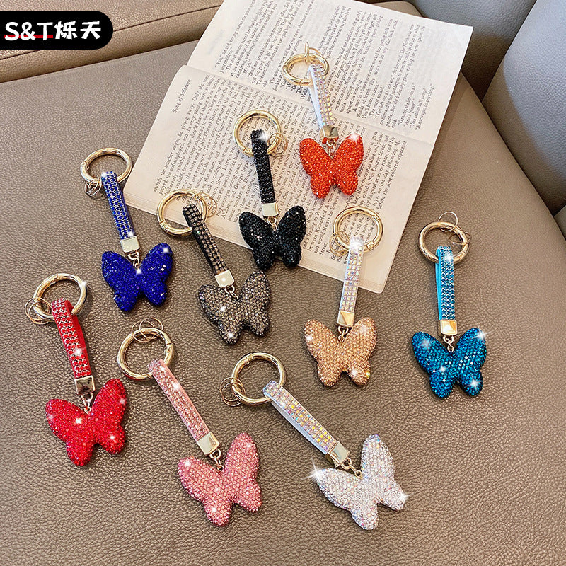 Butterfly keychain cartoon diamond-encrusted doll key chain cute girl backpack pendant