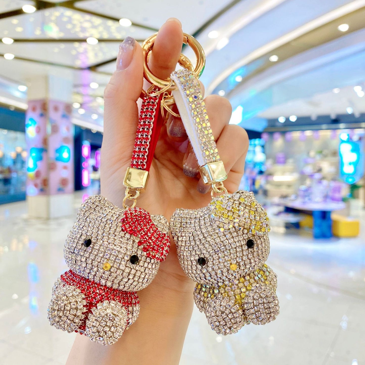 hello kt  keychain cartoon diamond doll key chain cute girl backpack pendant