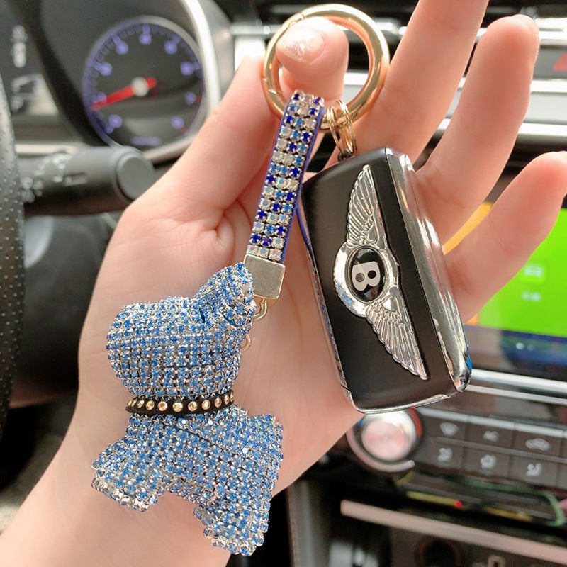 Dog keychain cartoon diamond doll key chain cute girl backpack pendant