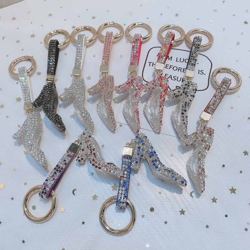 High heels keychain cartoon diamond-encrusted doll key chain cute girl backpack pendant