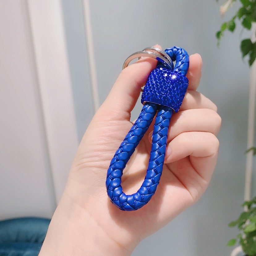 Braided rope keychain cartoon diamond-encrusted figure key chain cute girl backpack pendant