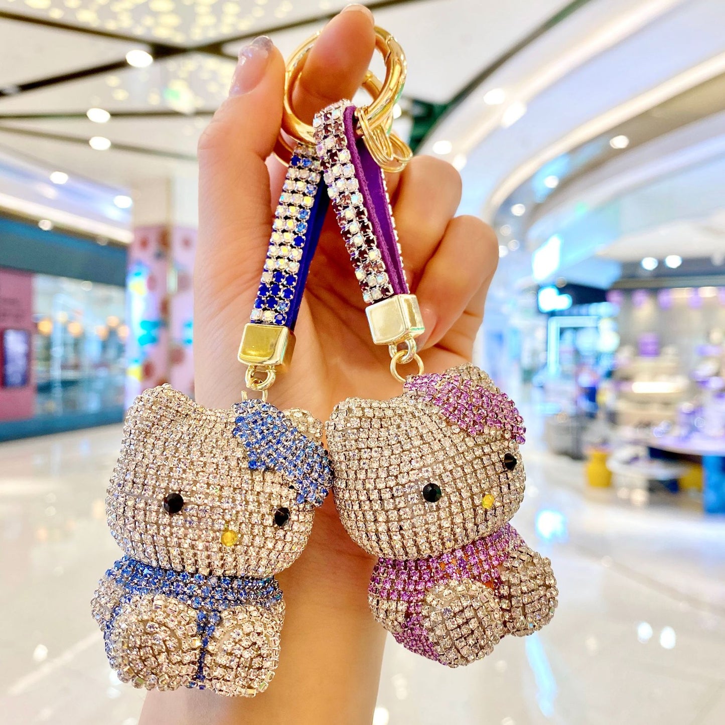 hello kt  keychain cartoon diamond doll key chain cute girl backpack pendant