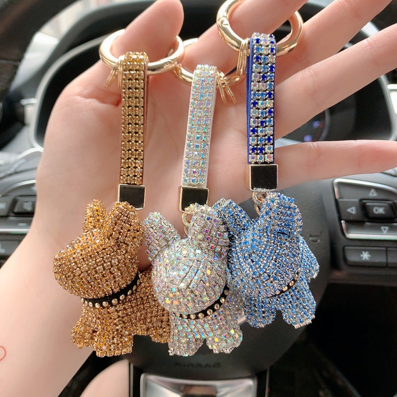 Dog keychain cartoon diamond doll key chain cute girl backpack pendant