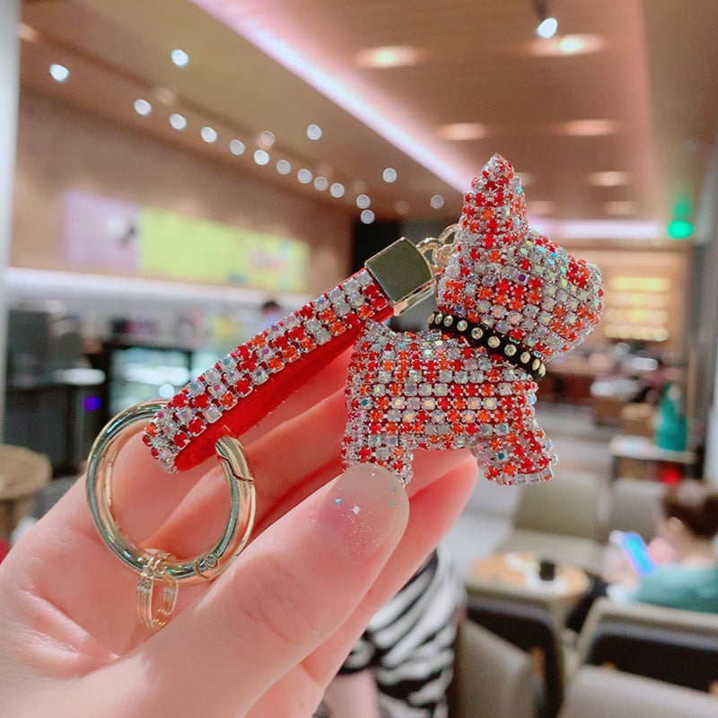 Dog keychain cartoon diamond doll key chain cute girl backpack pendant