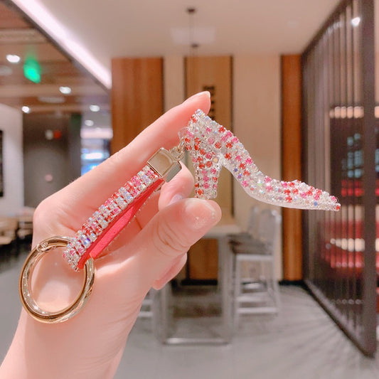 High heels keychain cartoon diamond-encrusted doll key chain cute girl backpack pendant