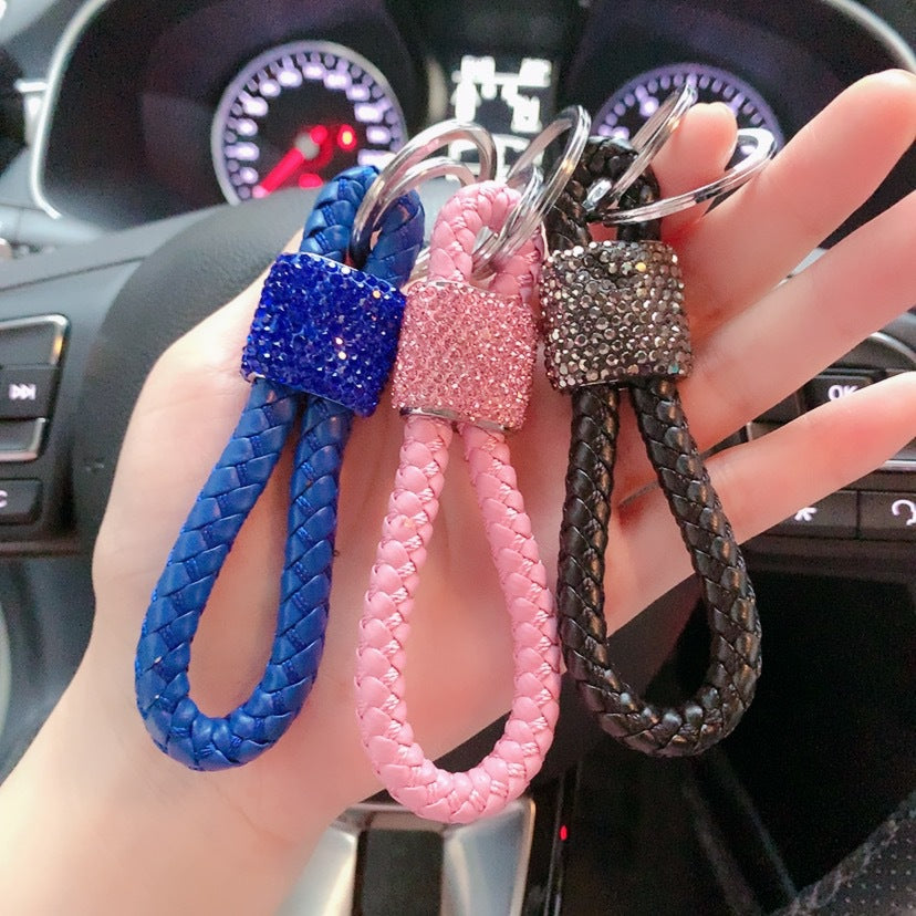 Braided rope keychain cartoon diamond-encrusted figure key chain cute girl backpack pendant