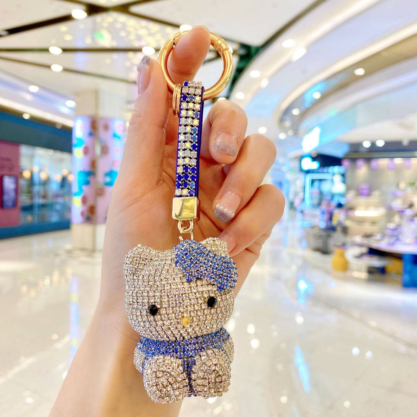 hello kt  keychain cartoon diamond doll key chain cute girl backpack pendant