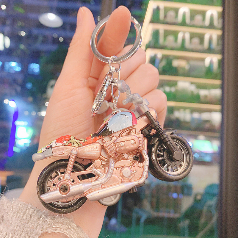 Motorcycle key chain cartoon diamond doll key chain cute girl backpack pendant