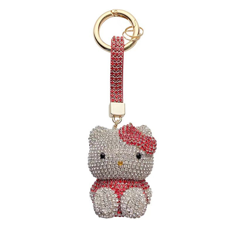 hello kt  keychain cartoon diamond doll key chain cute girl backpack pendant