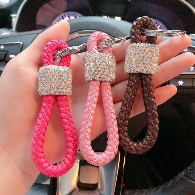 Braided rope keychain cartoon diamond-encrusted figure key chain cute girl backpack pendant