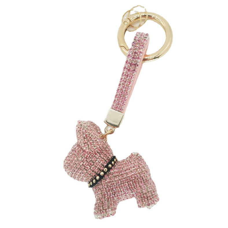 Dog keychain cartoon diamond doll key chain cute girl backpack pendant