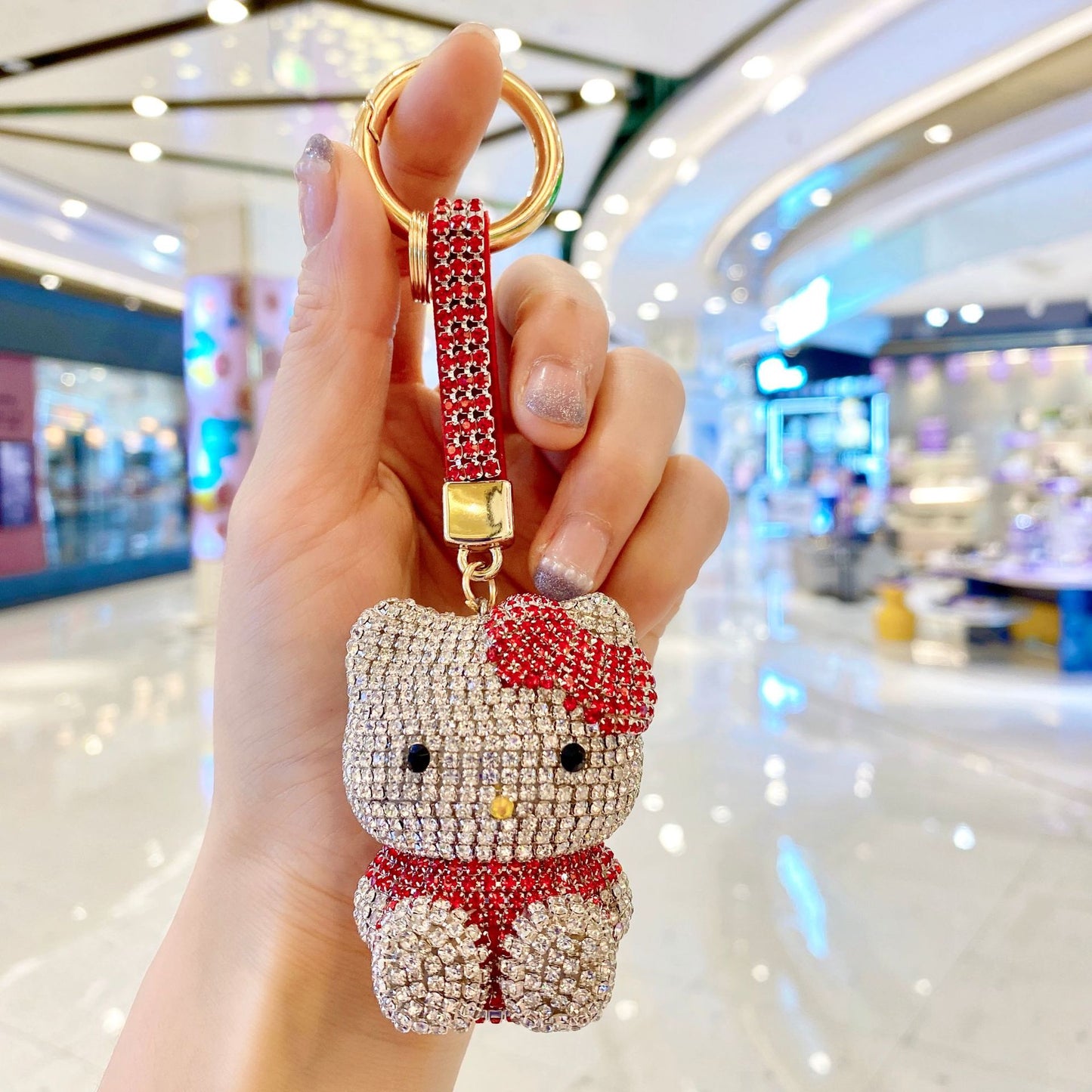 hello kt  keychain cartoon diamond doll key chain cute girl backpack pendant