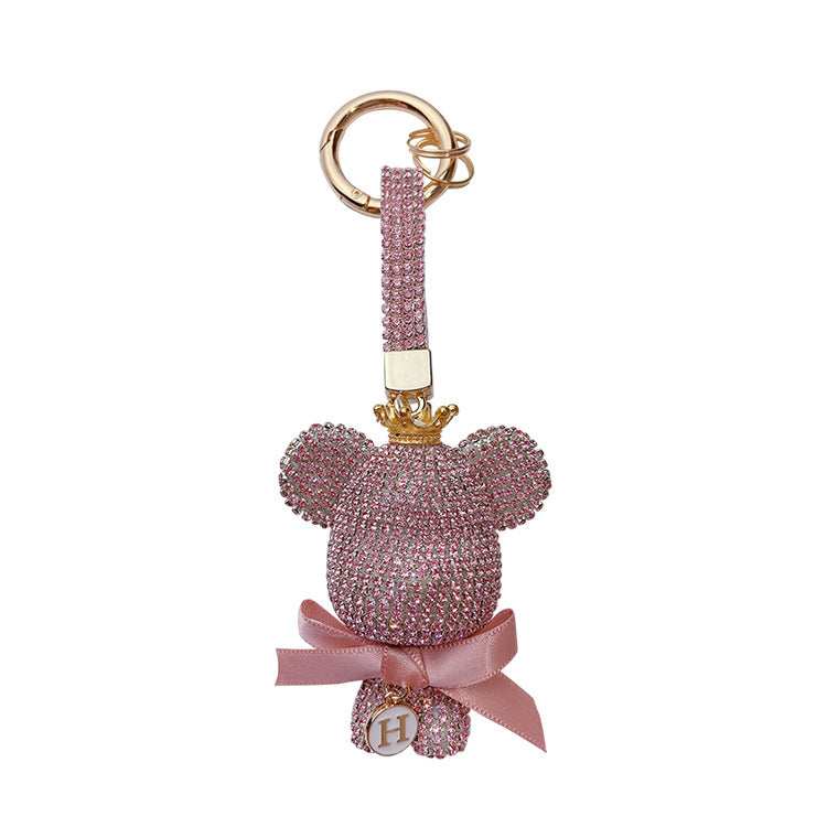 Big head bear bow keychain cartoon diamond-encrusted doll key chain cute girl backpack pendant
