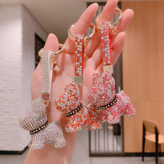 Dog keychain cartoon diamond doll key chain cute girl backpack pendant