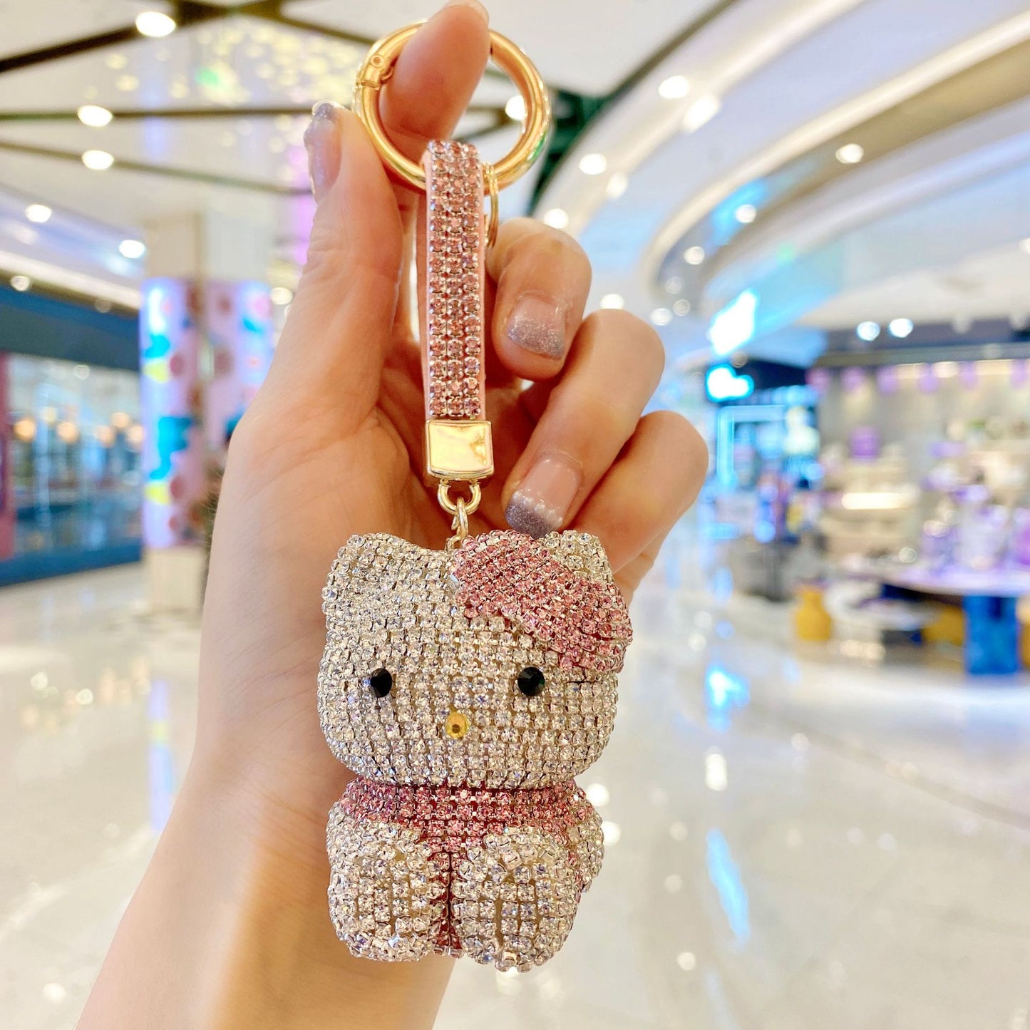 hello kt  keychain cartoon diamond doll key chain cute girl backpack pendant