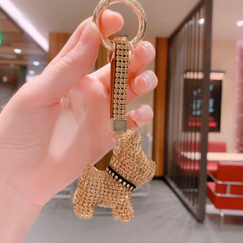 Dog keychain cartoon diamond doll key chain cute girl backpack pendant