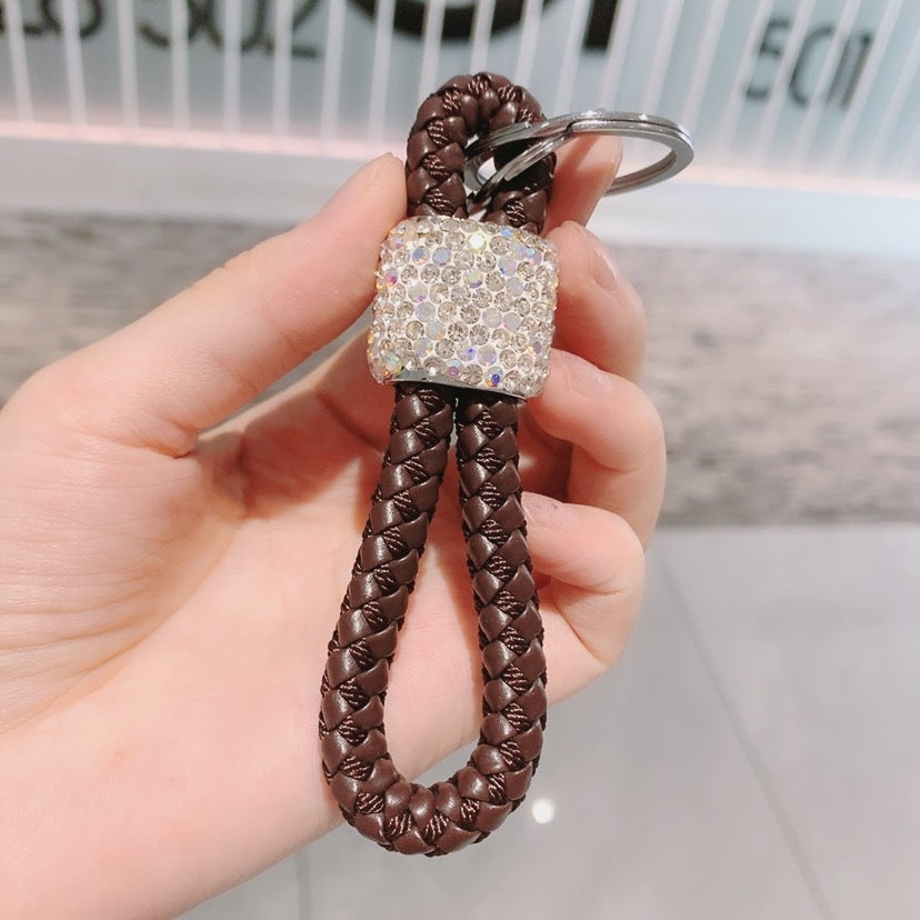 Braided rope keychain cartoon diamond-encrusted figure key chain cute girl backpack pendant