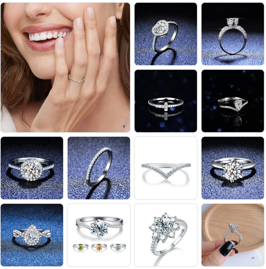 【PartyQueen-Rings Collections】925 Sterling Silver Moissanite Rings (buy 1 get 3 more freebies: Ring+Jewelry case+Silver Polishing cloth)