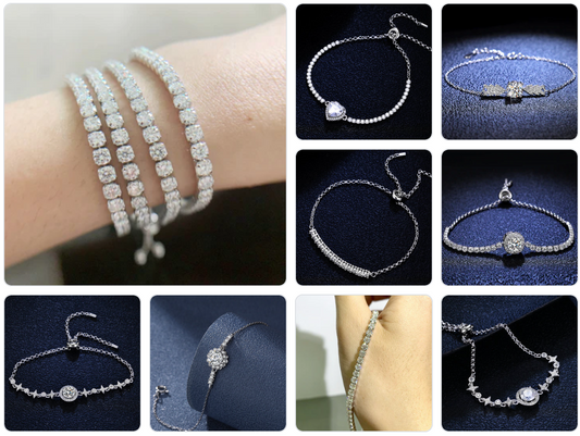 【PartyQueen-Bracelet Collections】925 Sterling Silver Moissanite Bracelets(buy 1 get 3 more freebies: Ring+Jewelry case+Silver Polishing cloth)
