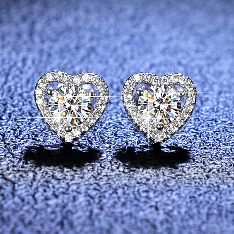 【#E01/Heart】925 Sterling Silver Moissanite Earrings