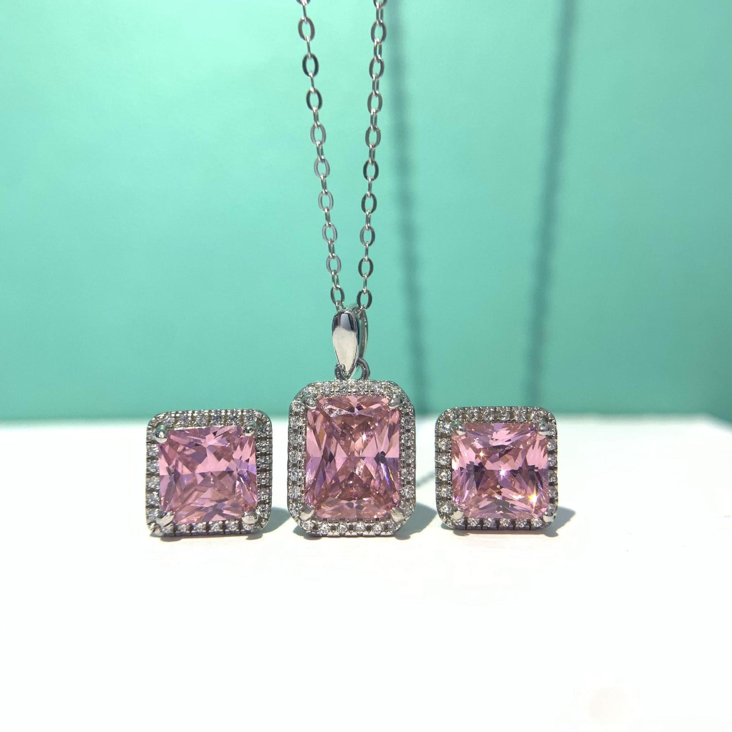 【#N05 NEW SET】925 Sterling Silver ZIRCON Necklaces +ear STUDS