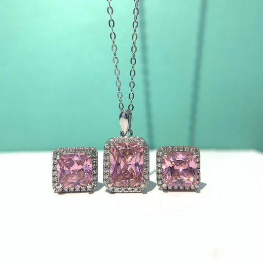 【#N05 NEW SET】925 Sterling Silver ZIRCON Necklaces +ear STUDS