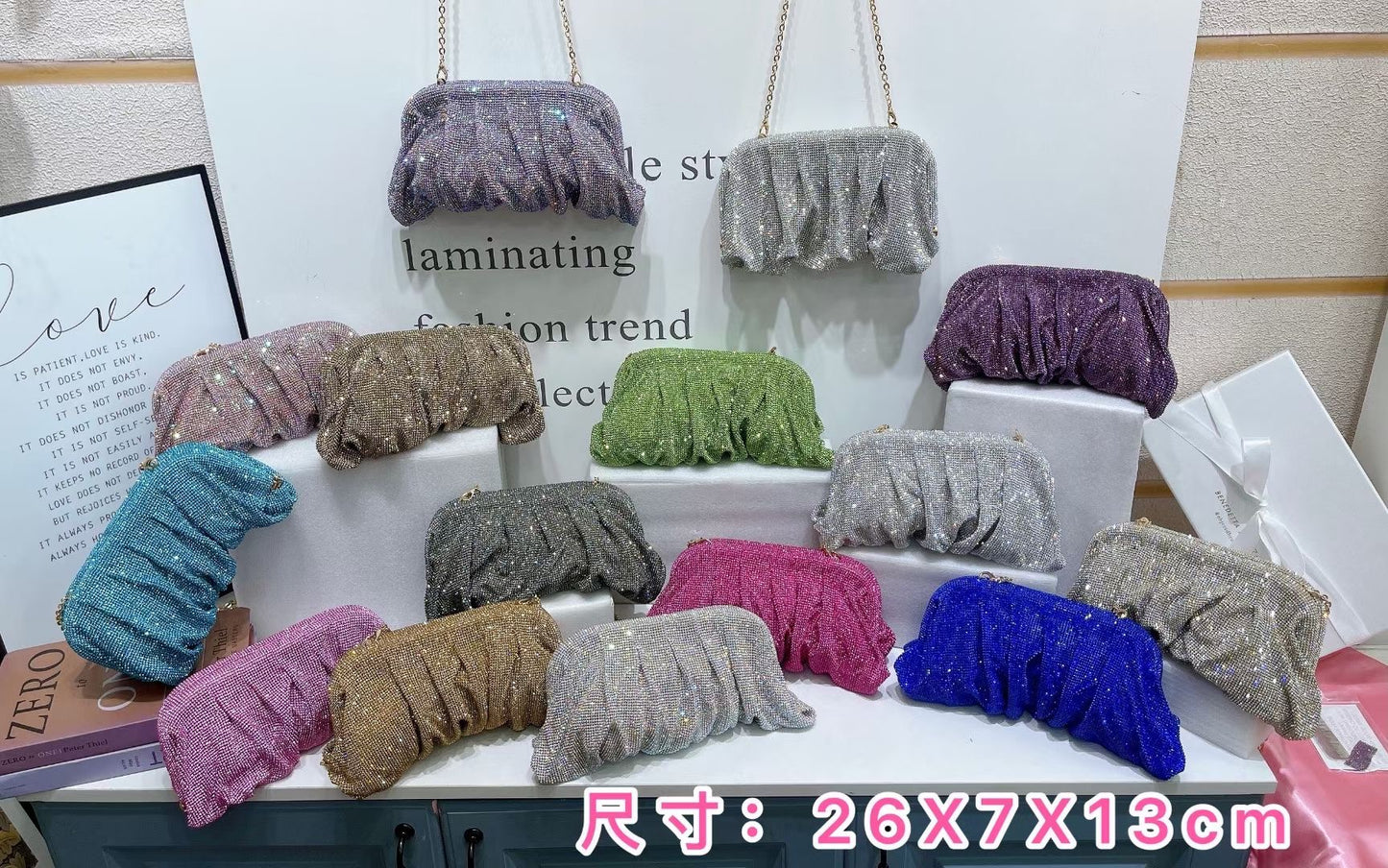 【#PQ13】Newest Fashionable crystal ladies handbags