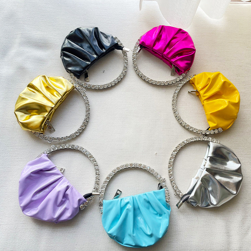 【#PQ01】Newest Fashionable crystal pu leather ladies hand bags