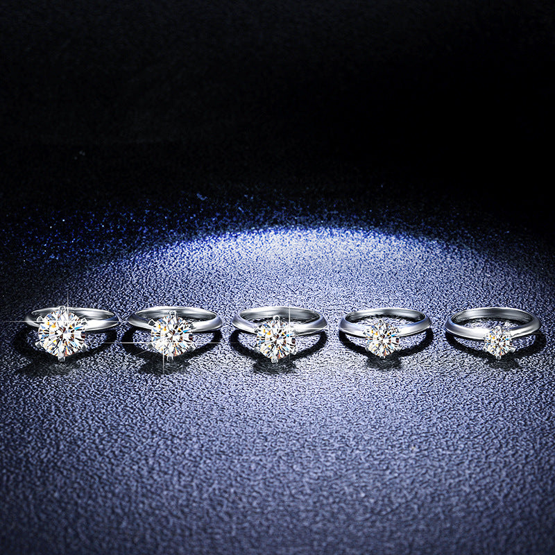 【#R08】 (Six Prong) 925 Sterling Silver Moissanite Rings