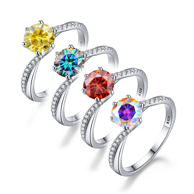【#R10】(rainbow) 925 Sterling Silver Moissanite Rings
