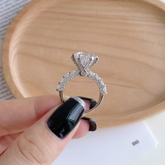 【Party Queen/#R13】925 Sterling Silver Moissanite Rings(buy 1 get 3 more freebies: Ring+Jewelry case+Silver Polishing cloth)